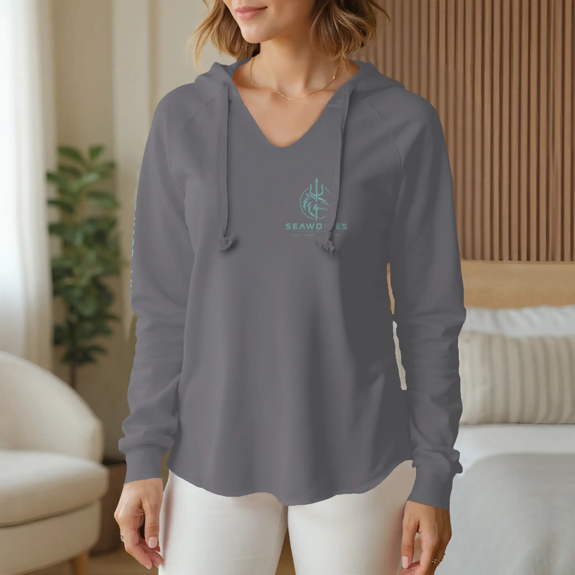 Womens Lightweight  Wash Hooded Sweatshirt